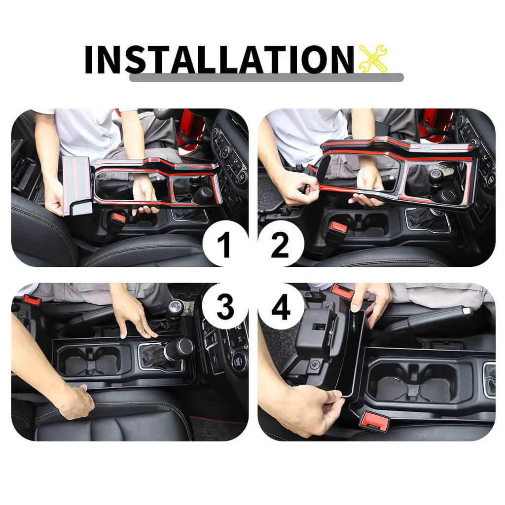 For 2018+ Jeep Wrangler JL & Gladiator JT Gear Shift Console Side Storage Box Organizer Tray (2 pcs)