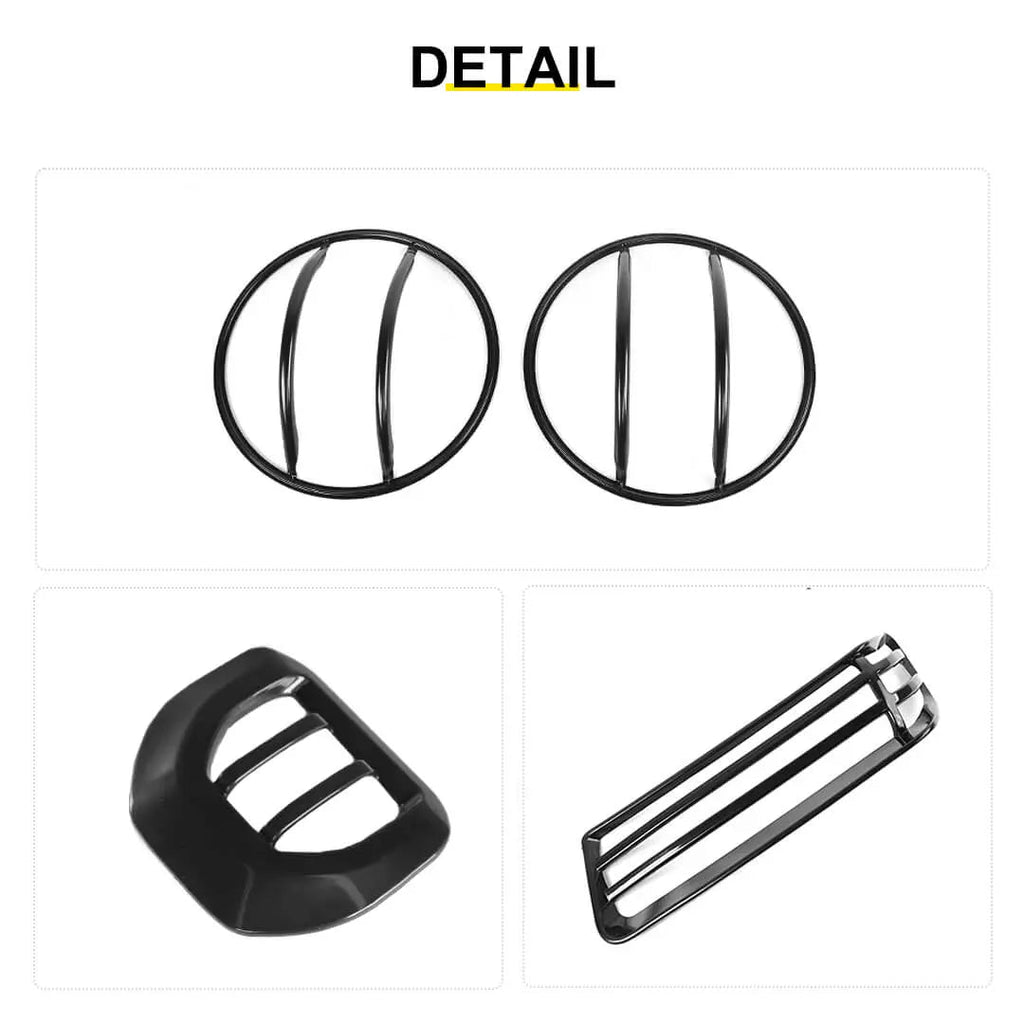 For 2018+ Jeep Wrangler JL & Gladiator JT Head Lights Turn Signal Side Mirror Light Trim Cover Kit (6 pcs)