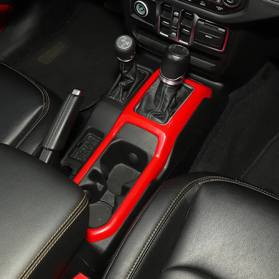 For 2018+ Jeep Wrangler JL & Gladiator JT Interior Center Console Water Cup Holder Manual Gear Shift Panel Frame Trim Cover
