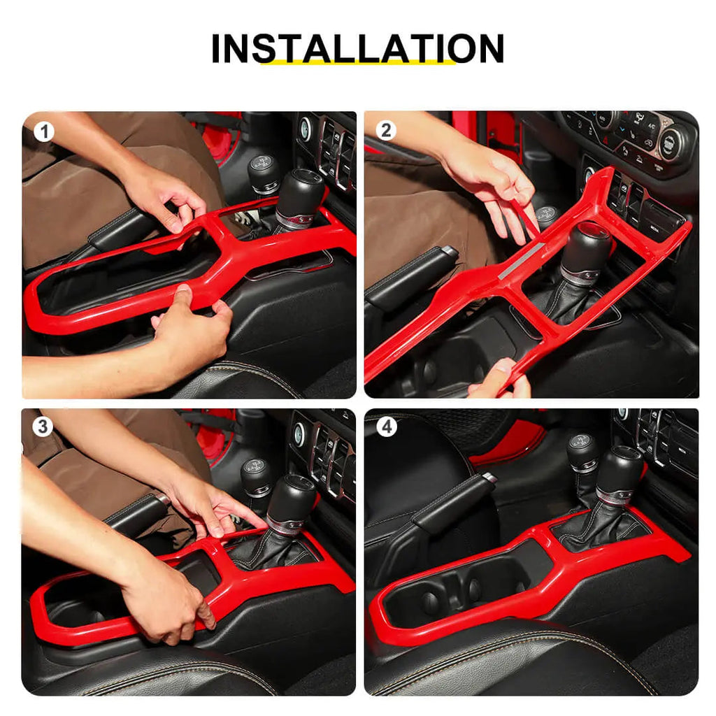 For 2018+ Jeep Wrangler JL & Gladiator JT Interior Center Console Water Cup Holder Manual Gear Shift Panel Frame Trim Cover
