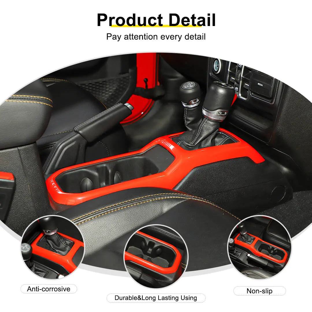 For 2018+ Jeep Wrangler JL & Gladiator JT Interior Center Console Water Cup Holder Manual Gear Shift Panel Frame Trim Cover