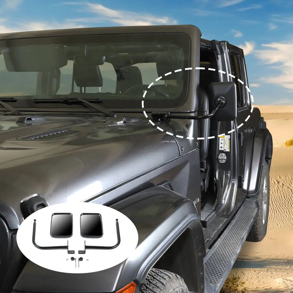 For 2018+ Jeep Wrangler JL & Gladiator JT Rear View Side Hinge Door Off Mirrors Rectangular