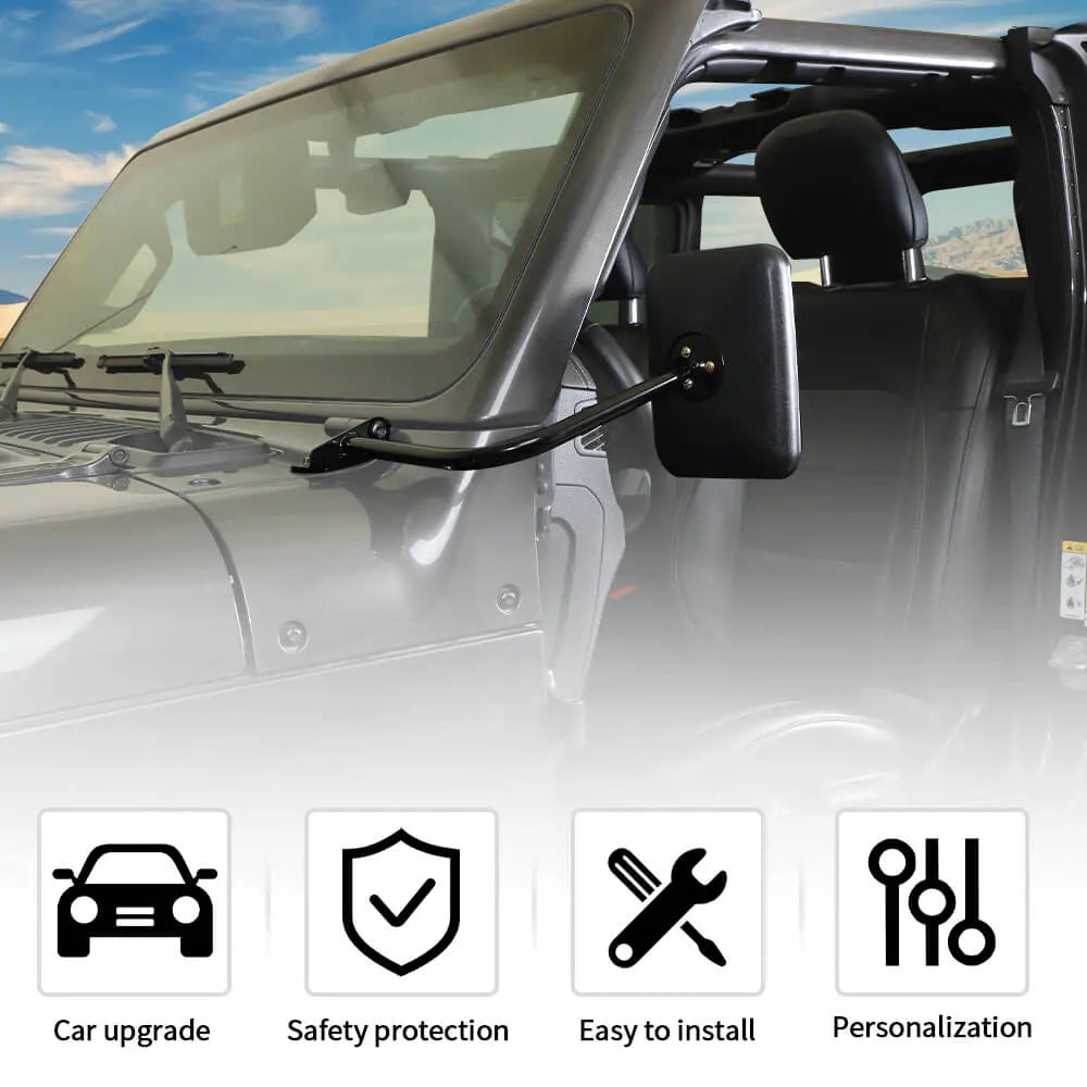 For 2018+ Jeep Wrangler JL & Gladiator JT Rear View Side Hinge Door Off Mirrors Rectangular