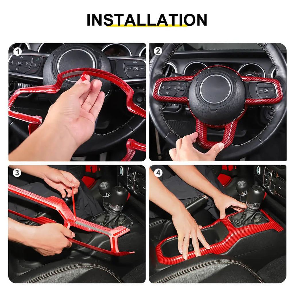 For 2018+ Jeep Wrangler JL & Gladiator JT Steering Wheel Water Cup Gear Shift Panel Cover Trim Kit (2 pcs)