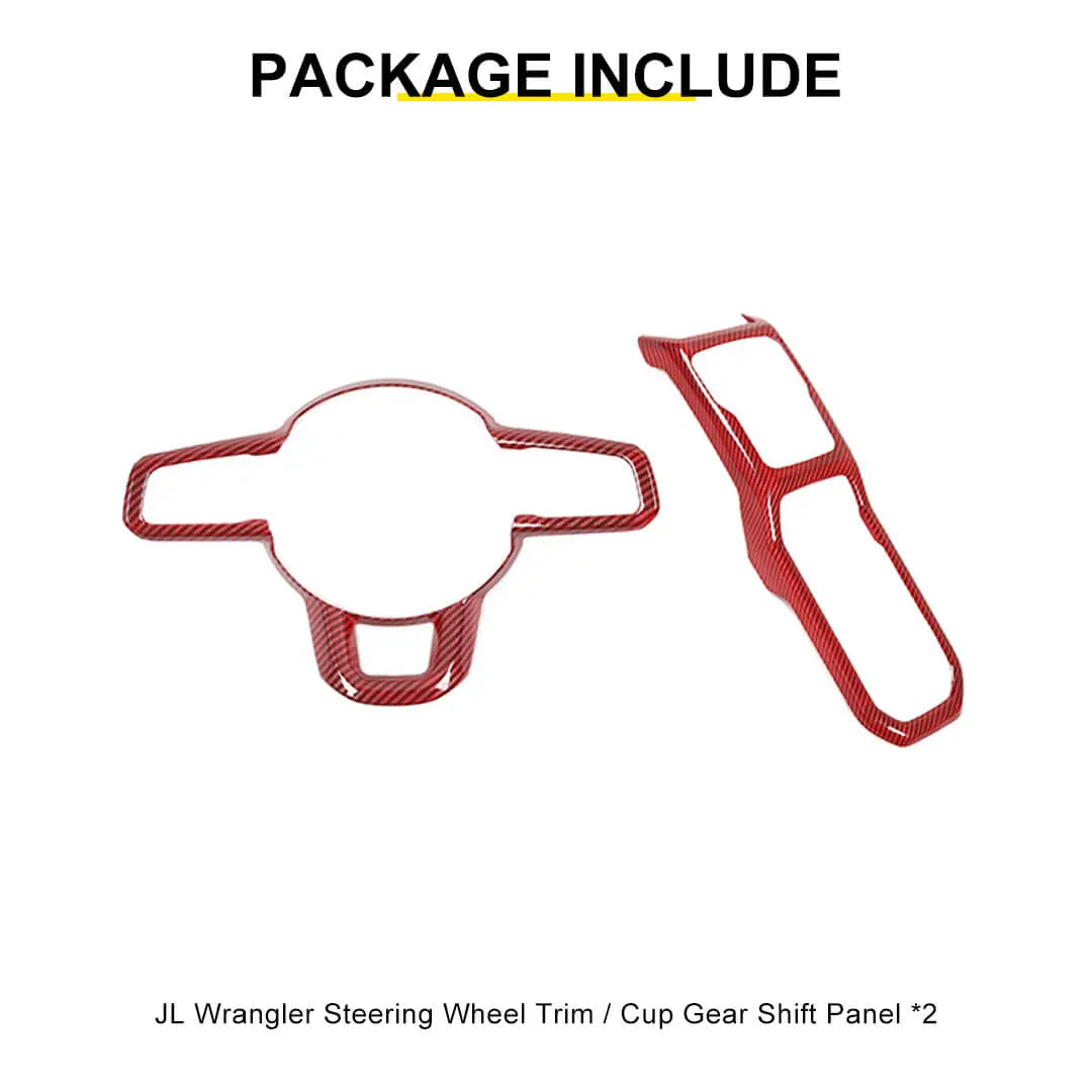 For 2018+ Jeep Wrangler JL & Gladiator JT Steering Wheel Water Cup Gear Shift Panel Cover Trim Kit (2 pcs)