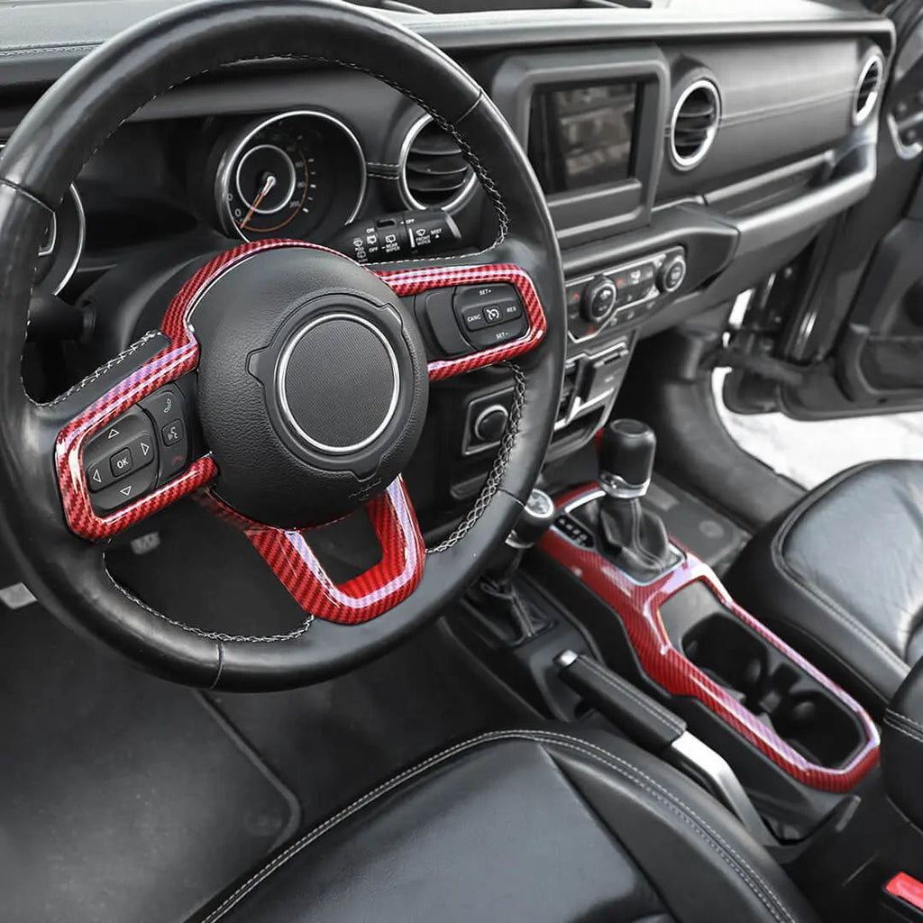For 2018+ Jeep Wrangler JL & Gladiator JT Steering Wheel Water Cup Gear Shift Panel Cover Trim Kit (2 pcs)
