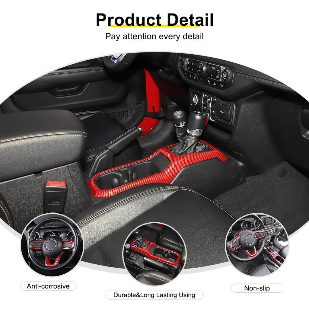 For 2018+ Jeep Wrangler JL & Gladiator JT Steering Wheel Water Cup Gear Shift Panel Cover Trim Kit (2 pcs)