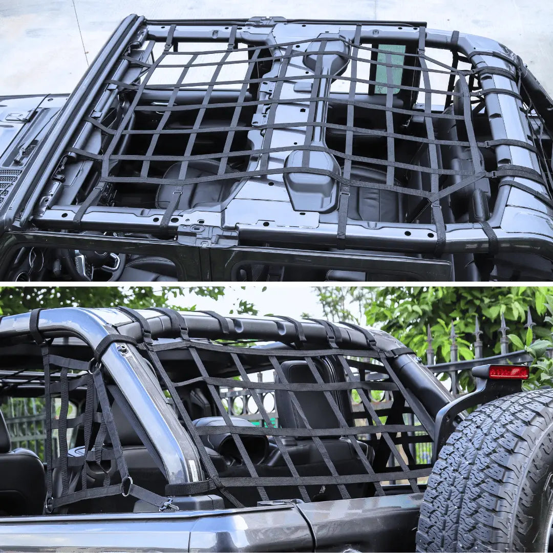 For 2018+ Jeep Wrangler JLU 4 Door Mesh Roof Top Net Restraint Protective Cargo Net Trunk Net 4 pcs