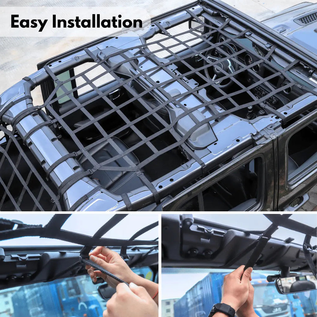 For 2018+ Jeep Wrangler JLU 4 Door Mesh Roof Top Net Restraint Protective Cargo Net Trunk Net 4 pcs