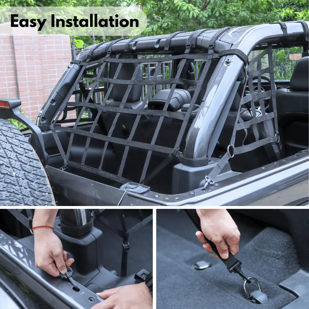 For 2018+ Jeep Wrangler JLU 4 Door Mesh Roof Top Net Restraint Protective Cargo Net Trunk Net 4 pcs