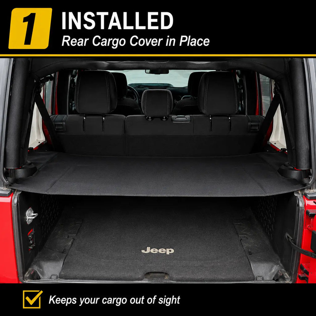 For 2018+ Jeep Wrangler JLU 4-Door Rear Cargo Cover Privacy Shade Trunk Luggage Cover Waterproof Nylon