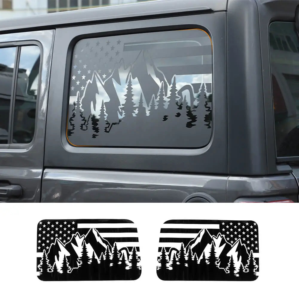 For 2018+ Jeep Wrangler JLU 4 Door Rear Window Stickers American Flag Decals