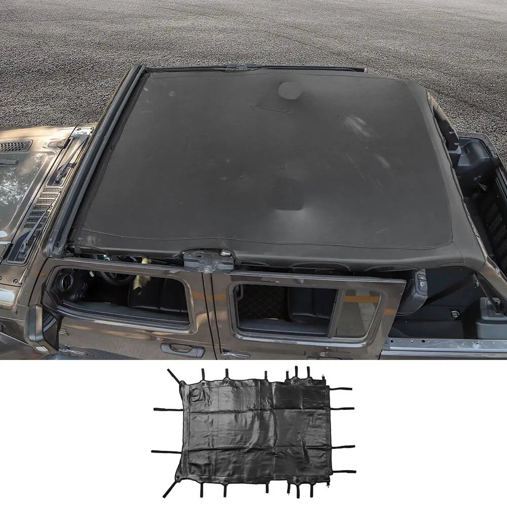 For 2018+ Jeep Wrangler JLU 4-Door Sunshade Mesh Sun Shade Top UV Protection Bikini Top Full Length with PU Leather