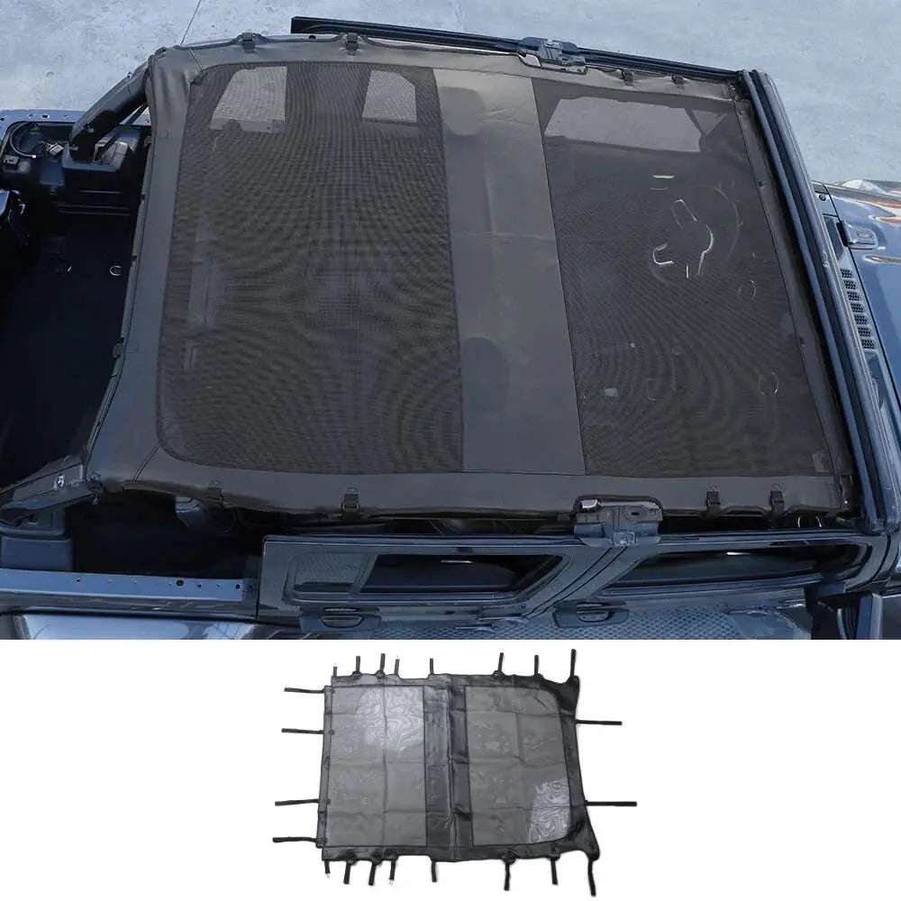 For 2018+ Jeep Wrangler JLU 4-Door Sunshade Mesh Sun Shade Top UV Protection Bikini Top Full Length with PU Leather