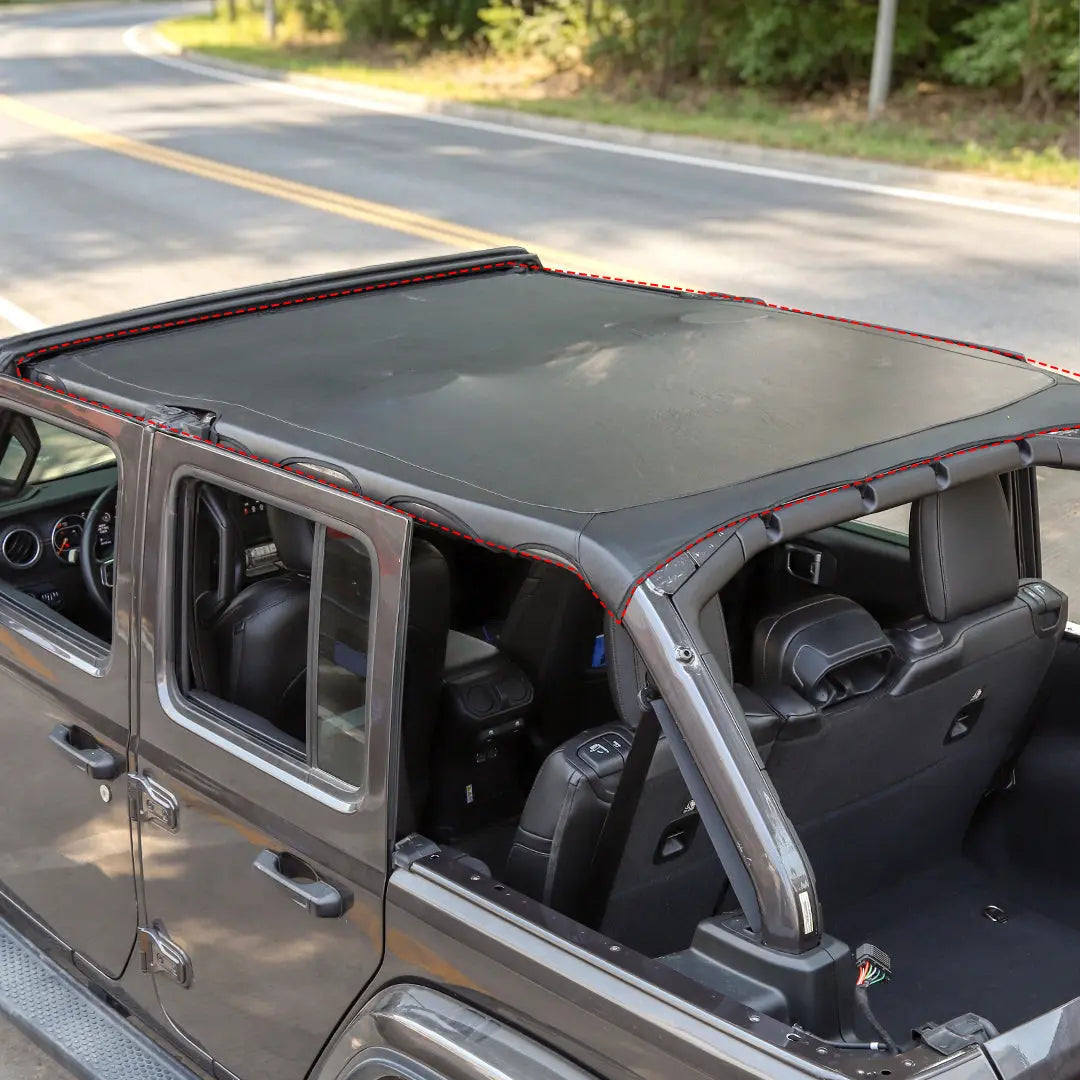 For 2018+ Jeep Wrangler JLU 4-Door Sunshade Mesh Sun Shade Top UV Protection Bikini Top Full Length with PU Leather