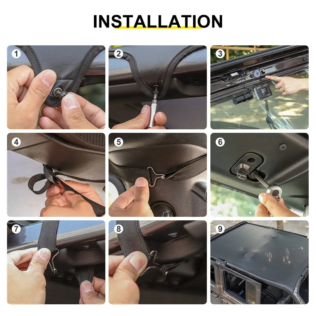 For 2018+ Jeep Wrangler JLU 4-Door Sunshade Mesh Sun Shade Top UV Protection Bikini Top Full Length with PU Leather