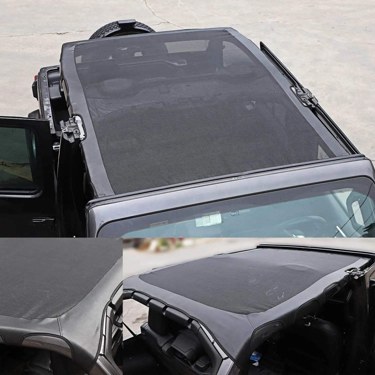 For 2018+ Jeep Wrangler JLU 4 Doors Leather Soft Top Sunshade Mesh Full Length Mesh Sun Shade UV Blocker