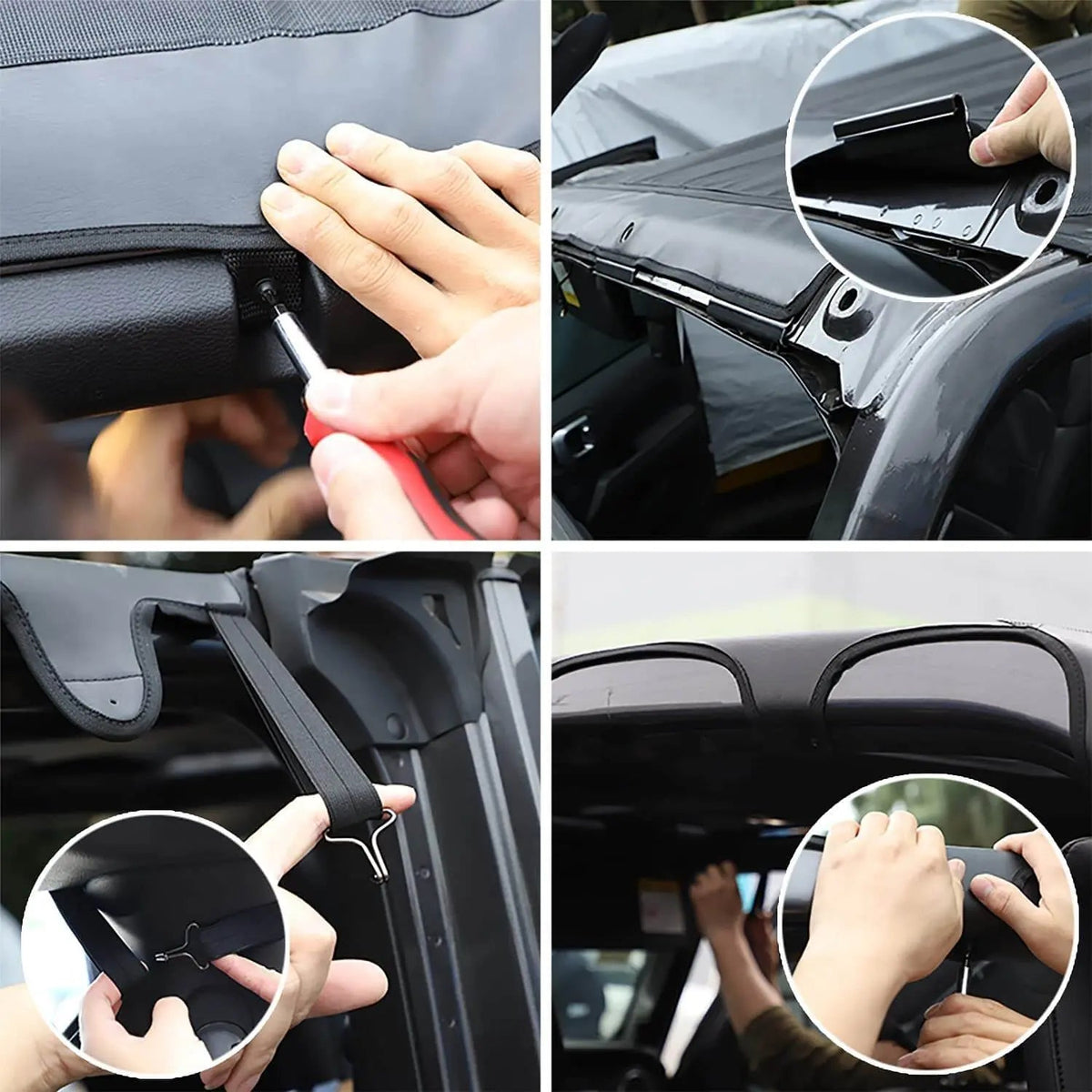 For 2018+ Jeep Wrangler JLU 4 Doors Leather Soft Top Sunshade Mesh Full Length Mesh Sun Shade UV Blocker