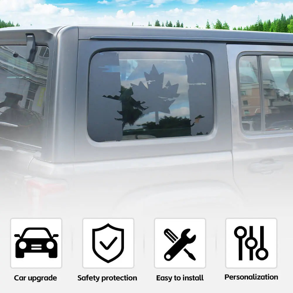 For 2018+ Jeep Wrangler JLU 4Door Window Sticker Black Canadian Canada Flag Decal
