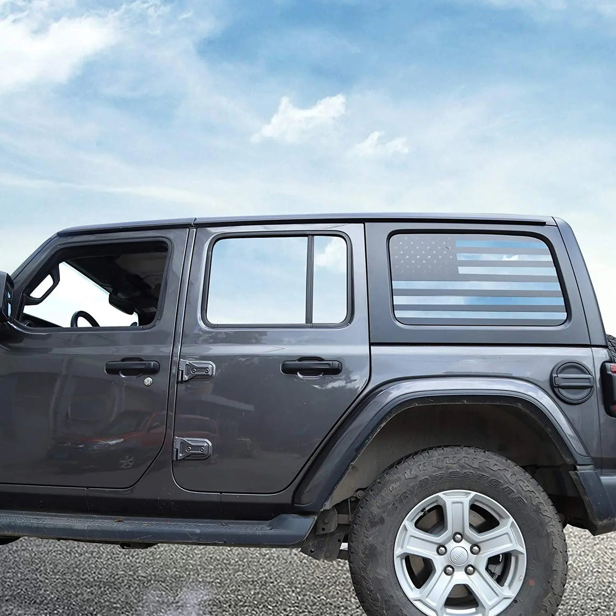 For 2018+ Jeep Wrangler JLU 4Doors Rear Window Decal Sticker American Flag-Black