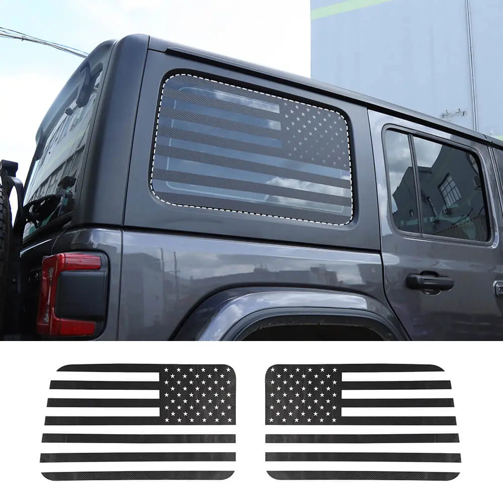 For 2018+ Jeep Wrangler JLU 4Doors Rear Window Decal Sticker Trim, American Flag-Black Carbon Fiber