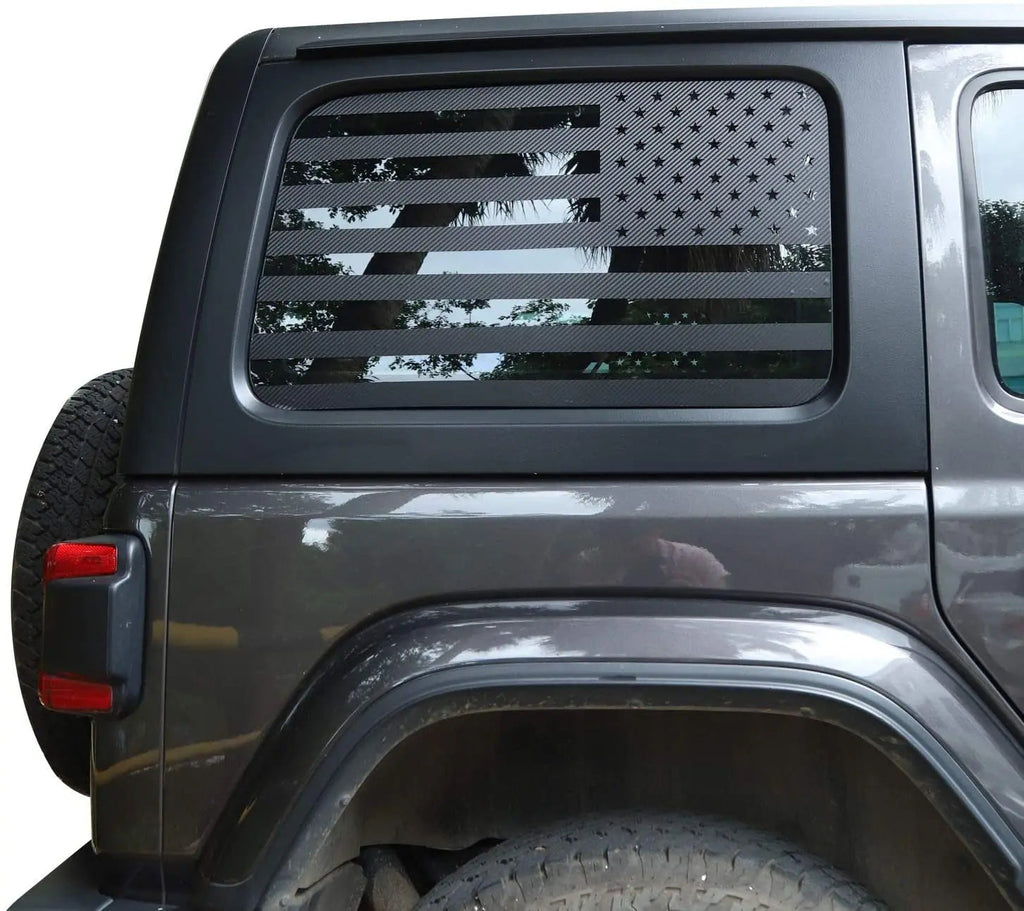 For 2018+ Jeep Wrangler JLU 4Doors Rear Window Decal Sticker Trim, American Flag-Black Carbon Fiber
