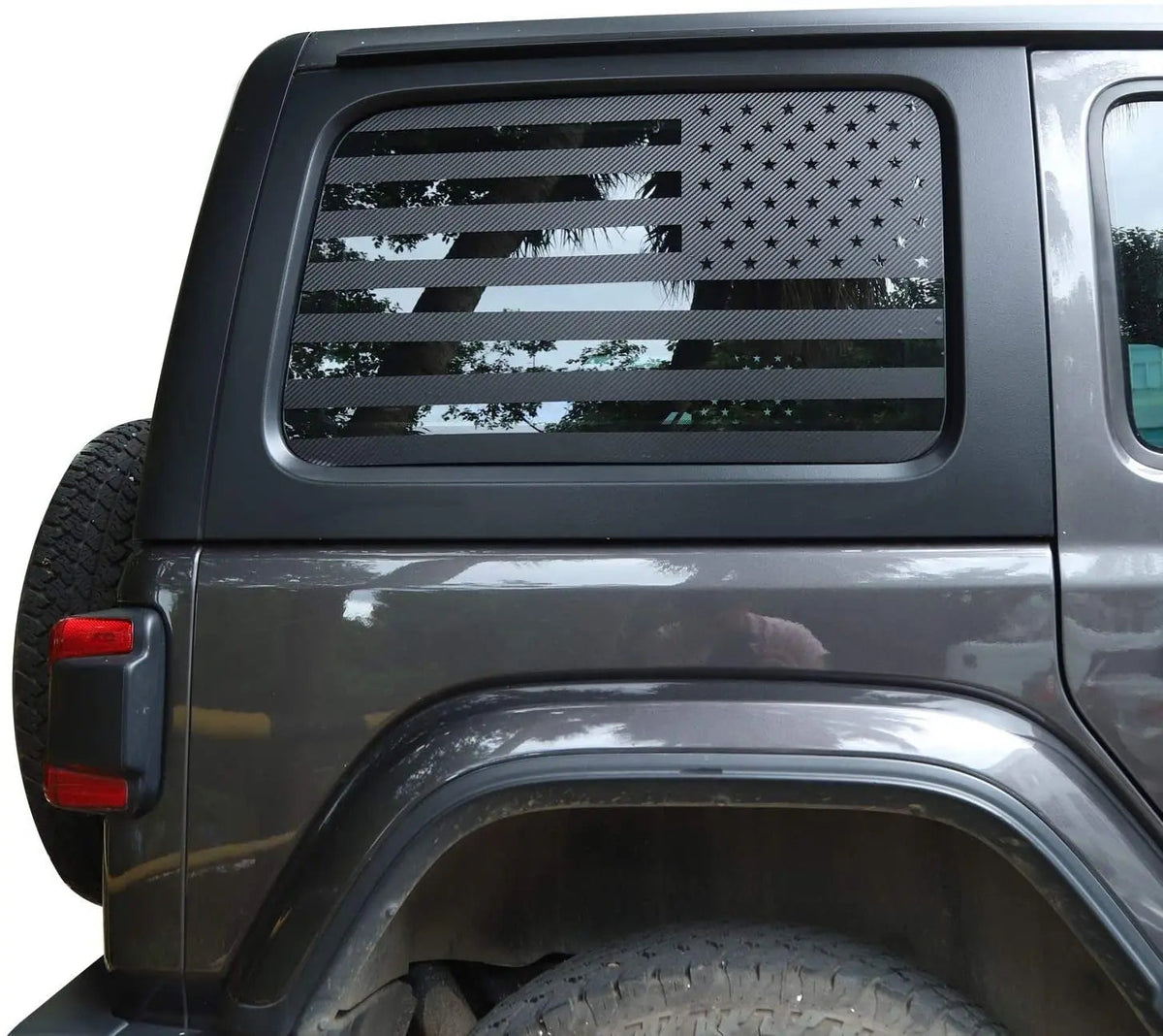 For 2018+ Jeep Wrangler JLU 4Doors Rear Window Decal Sticker Trim, American Flag-Black Carbon Fiber