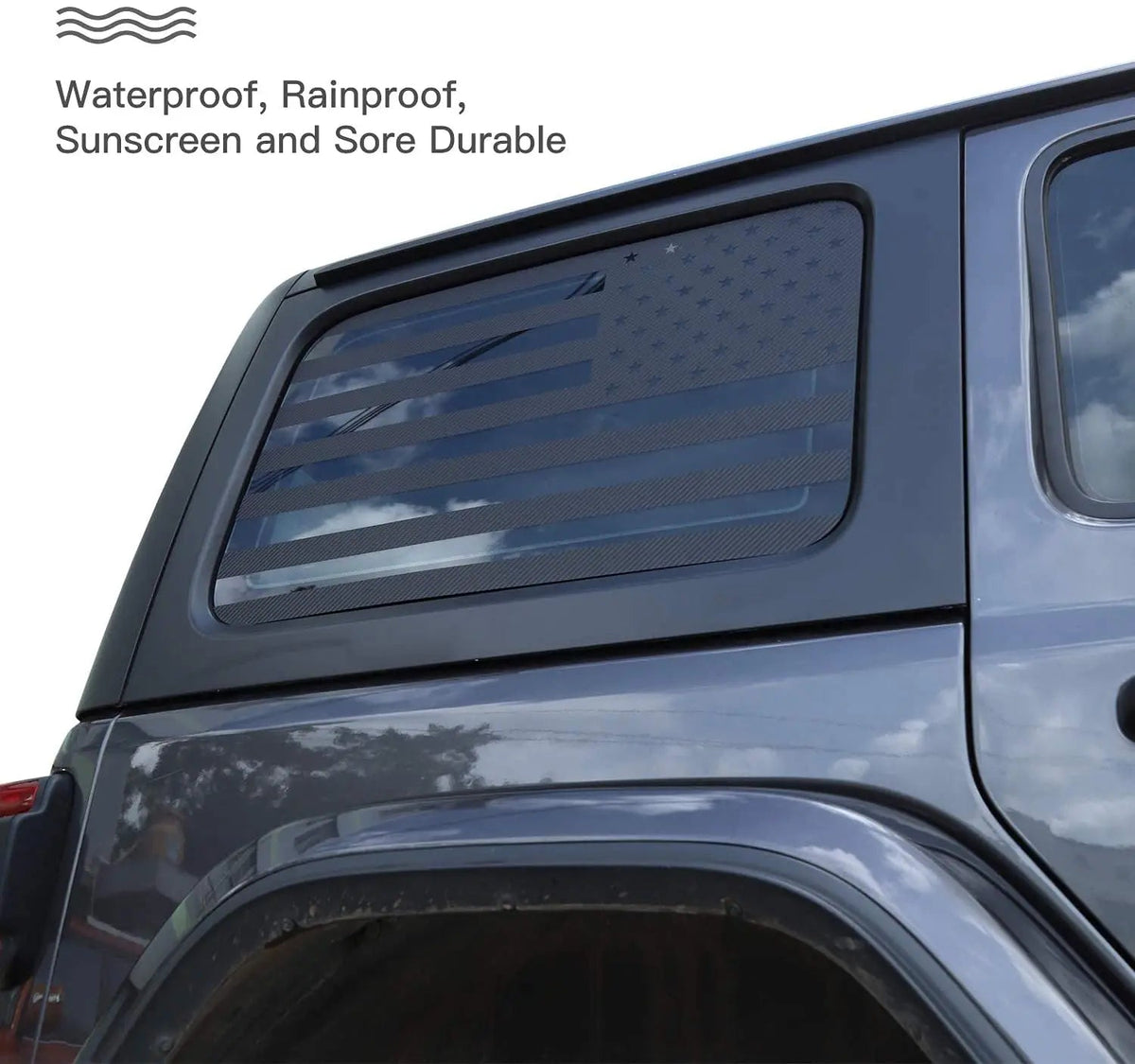 For 2018+ Jeep Wrangler JLU 4Doors Rear Window Decal Sticker Trim, American Flag-Black Carbon Fiber
