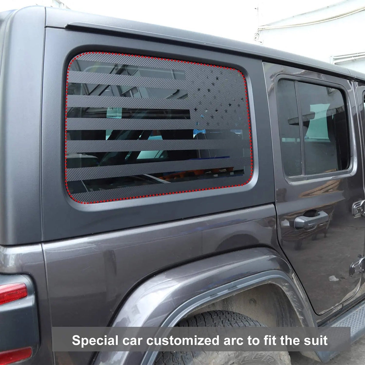 For 2018+ Jeep Wrangler JLU 4Doors Rear Window Decal Sticker Trim, American Flag-Black Carbon Fiber