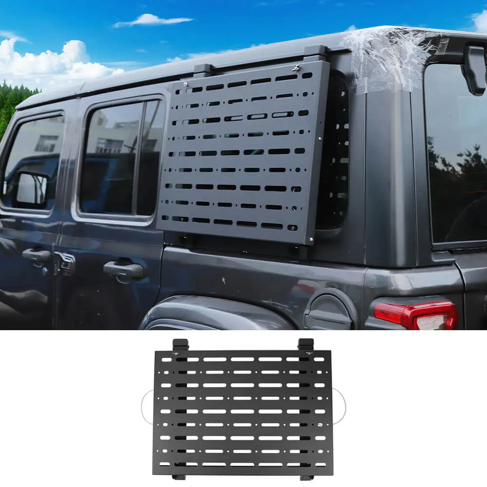 For 2018+ Jeep Wrangler JLU Aluminum Alloy Rear Window Glass Armor & Foldable Table Rack