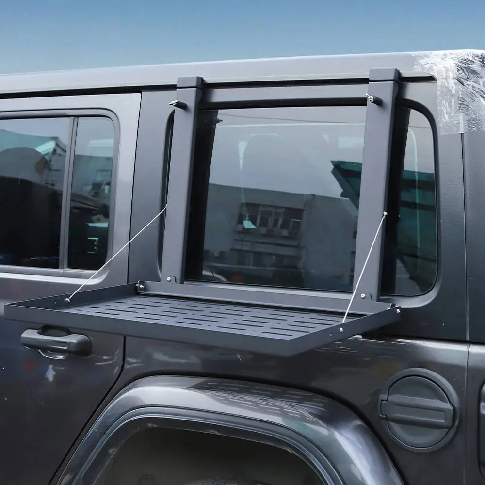 For 2018+ Jeep Wrangler JLU Aluminum Alloy Rear Window Glass Armor & Foldable Table Rack