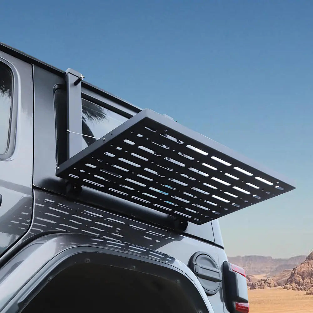 For 2018+ Jeep Wrangler JLU Aluminum Alloy Rear Window Glass Armor & Foldable Table Rack