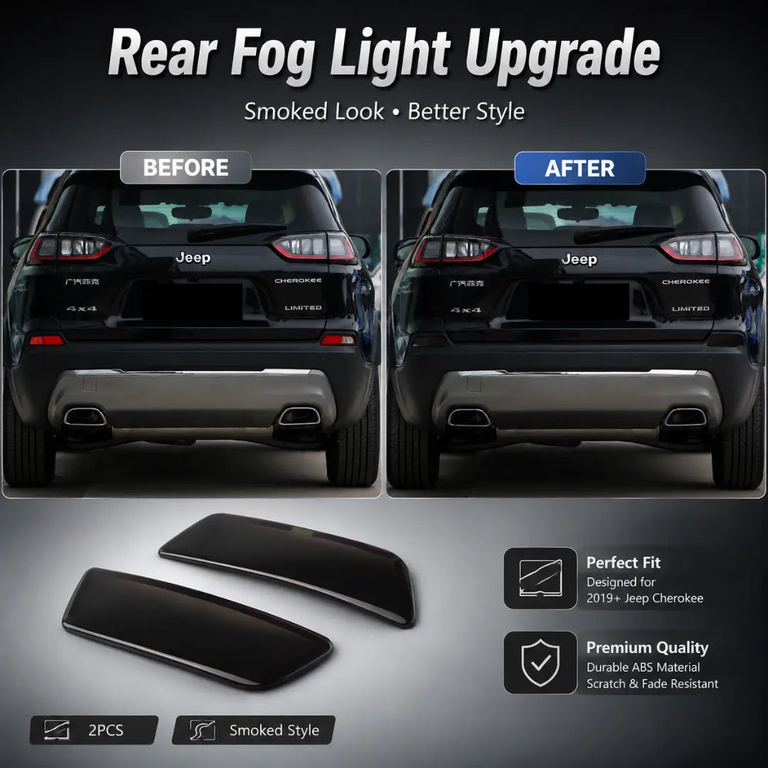 For 2019+ Jeep Cherokee Smoked Rear Fog Light Cover Trim