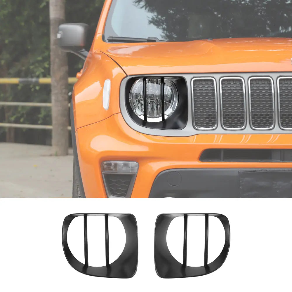 For 2019+ Jeep Renegade Exterior Head Light Lamp Guards Bezels Trim Black
