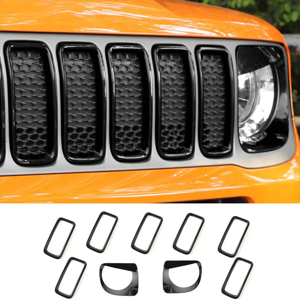 For 2019+ Jeep Renegade Front Grill Inserts & Headlight Bezels Angry Eyes Trim