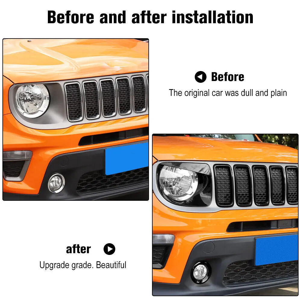 For 2019+ Jeep Renegade Front Grill Inserts & Headlight Bezels Angry Eyes Trim