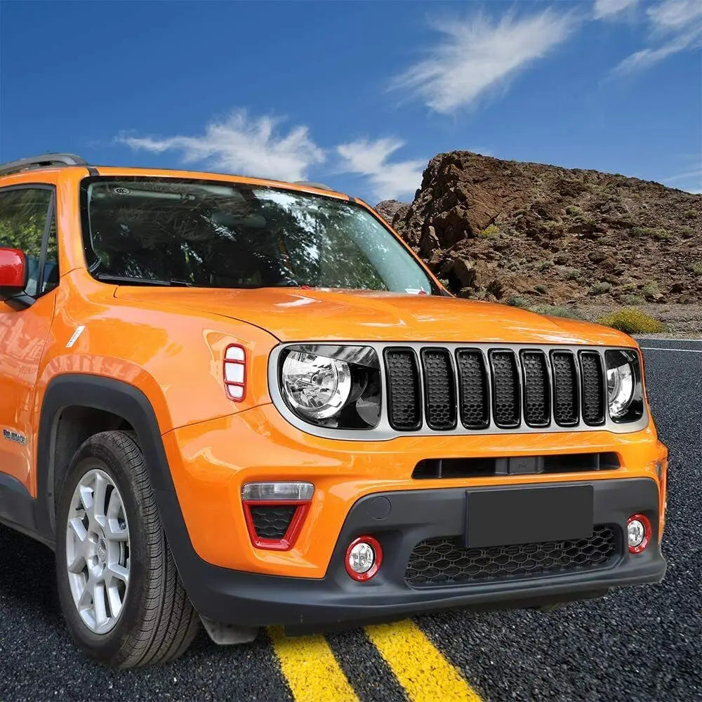 For 2019+ Jeep Renegade Front Grill Inserts & Headlight Bezels Angry Eyes Trim