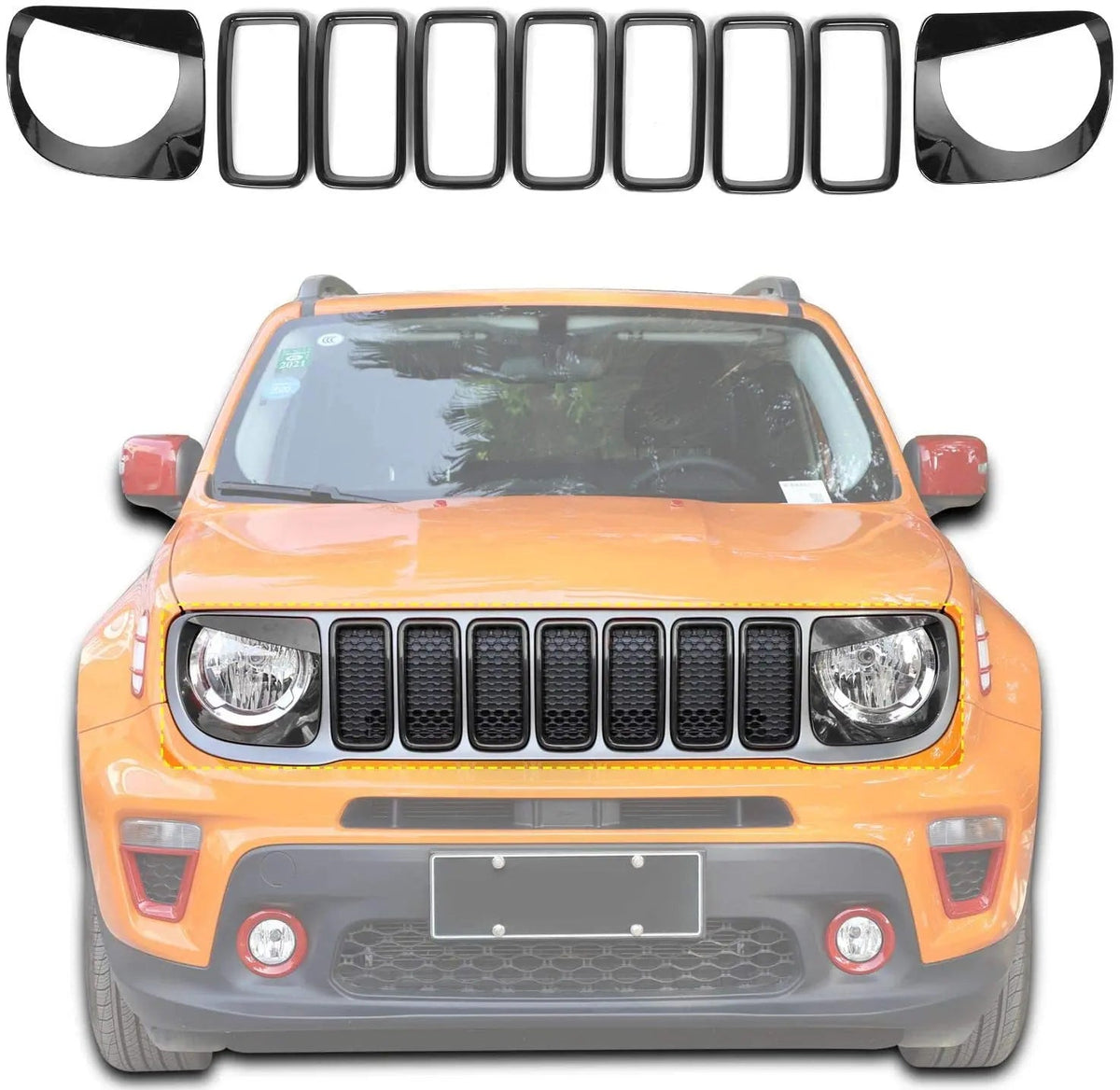 For 2019+ Jeep Renegade Front Grill Inserts & Headlight Bezels Angry Eyes Trim