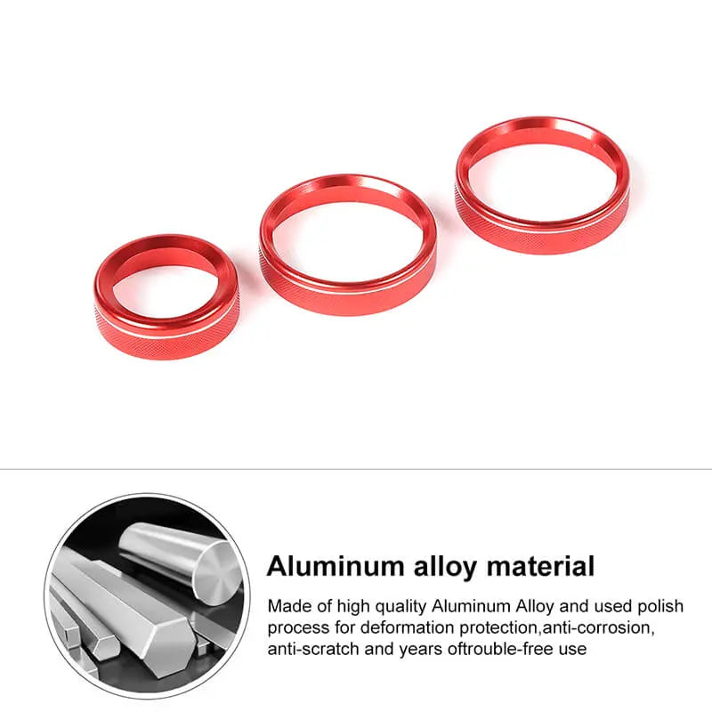 For 2022+ Jeep Compass Air Condition Audio Adjustment Switch Knob Cover Trim Ring (3 pcs)