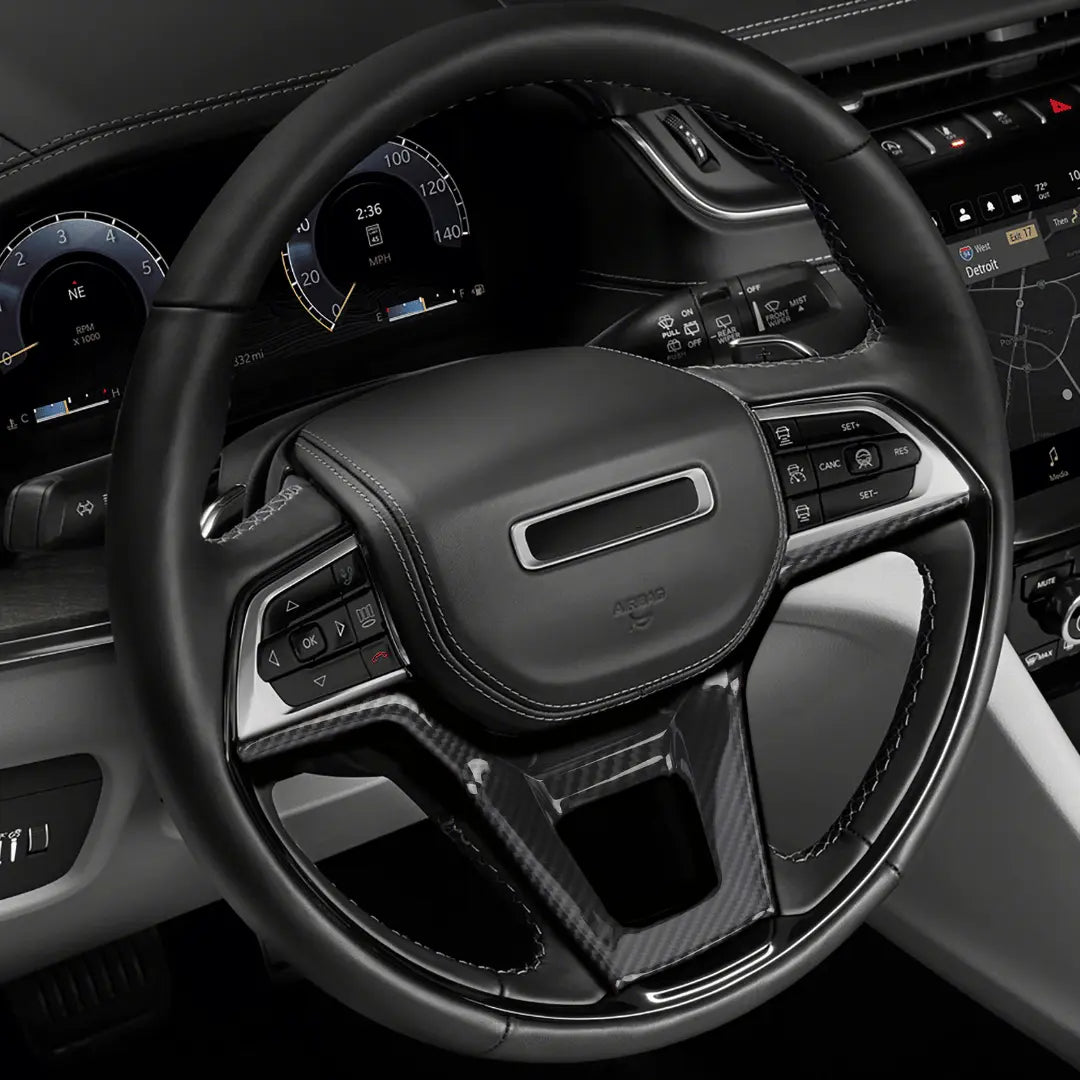 For 2021+ Jeep Grand Cherokee L Steering Wheel Trim Decorative Cover – Carbon Fiber Style