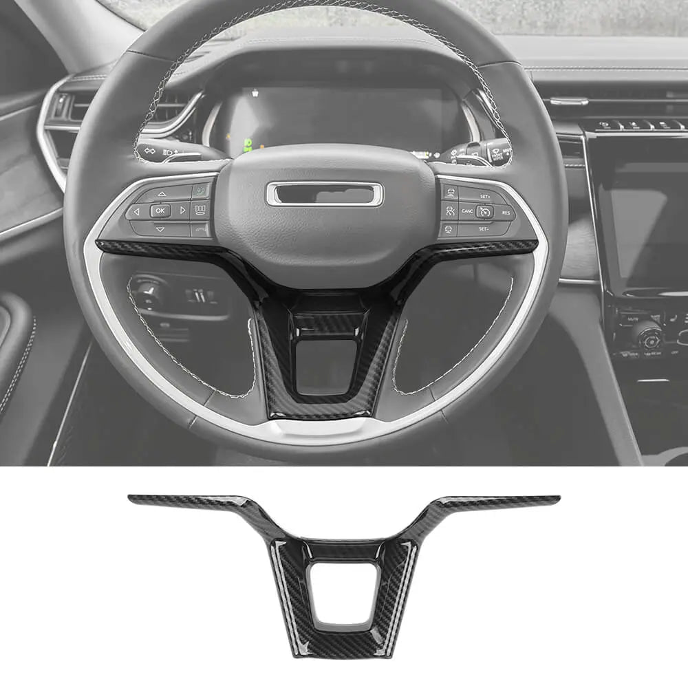 For 2021+ Jeep Grand Cherokee L Steering Wheel Trim Decorative Cover – Carbon Fiber Style