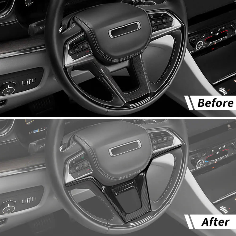 For 2021+ Jeep Grand Cherokee L Steering Wheel Trim Decorative Cover – Carbon Fiber Style