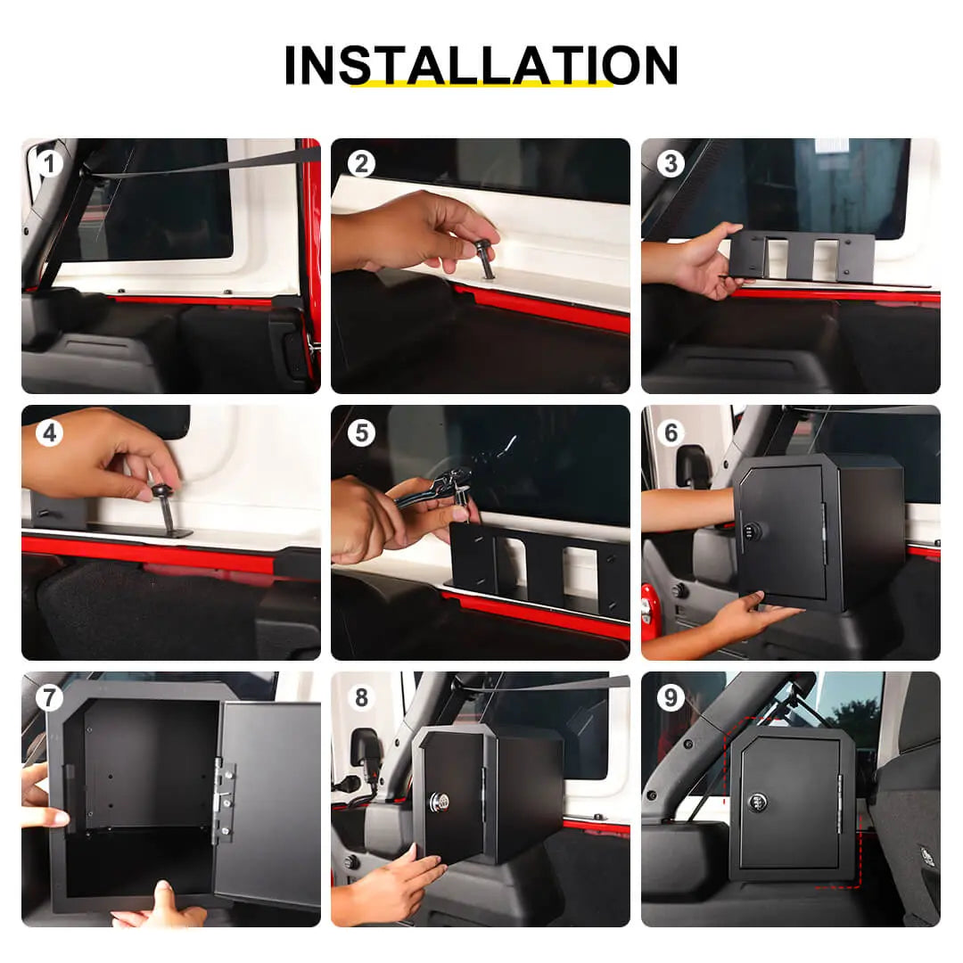For 2024+ Jeep Wrangler JL 4-Door Version Interior Rear Cargo Safe Box Storage Combination Key Lock