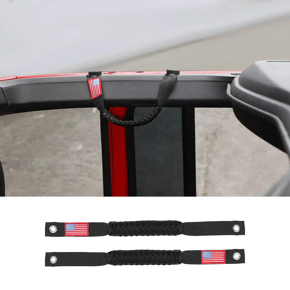 For 2024+ Jeep Wrangler JL/Gladiator JT 2 x Roll Bar Roof Top Paracord Grab Handles Grip US Flag