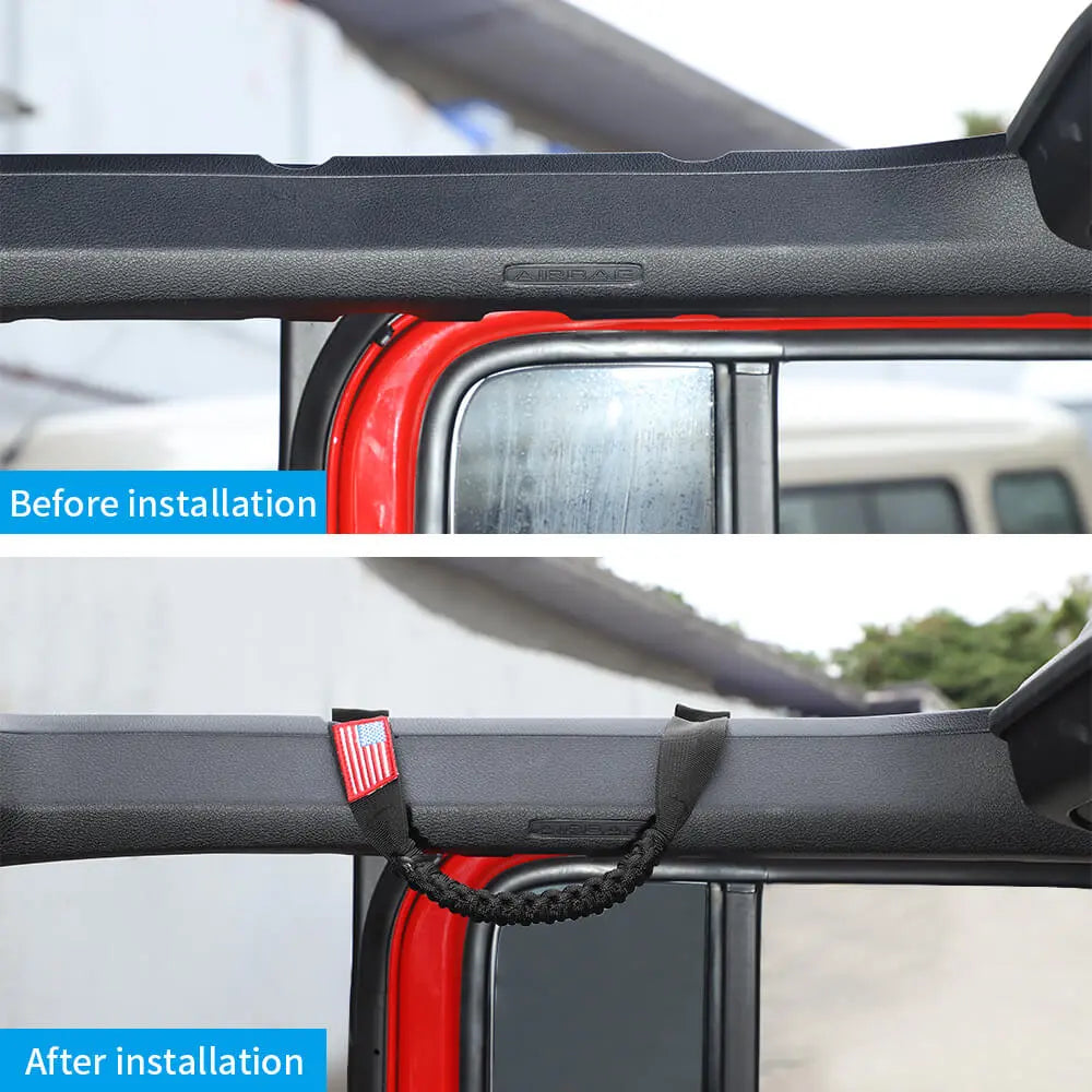 For 2024+ Jeep Wrangler JL/Gladiator JT 2 x Roll Bar Roof Top Paracord Grab Handles Grip US Flag