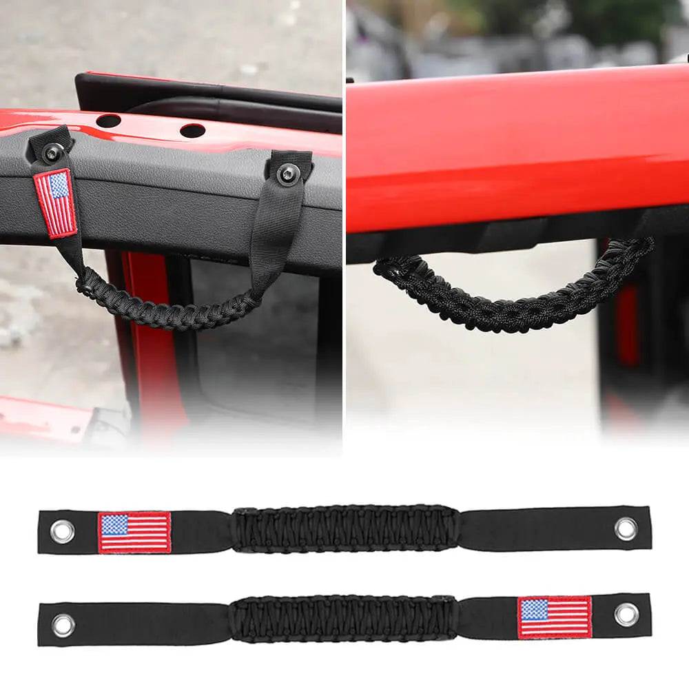 For 2024+ Jeep Wrangler JL/Gladiator JT 2 x Roll Bar Roof Top Paracord Grab Handles Grip US Flag