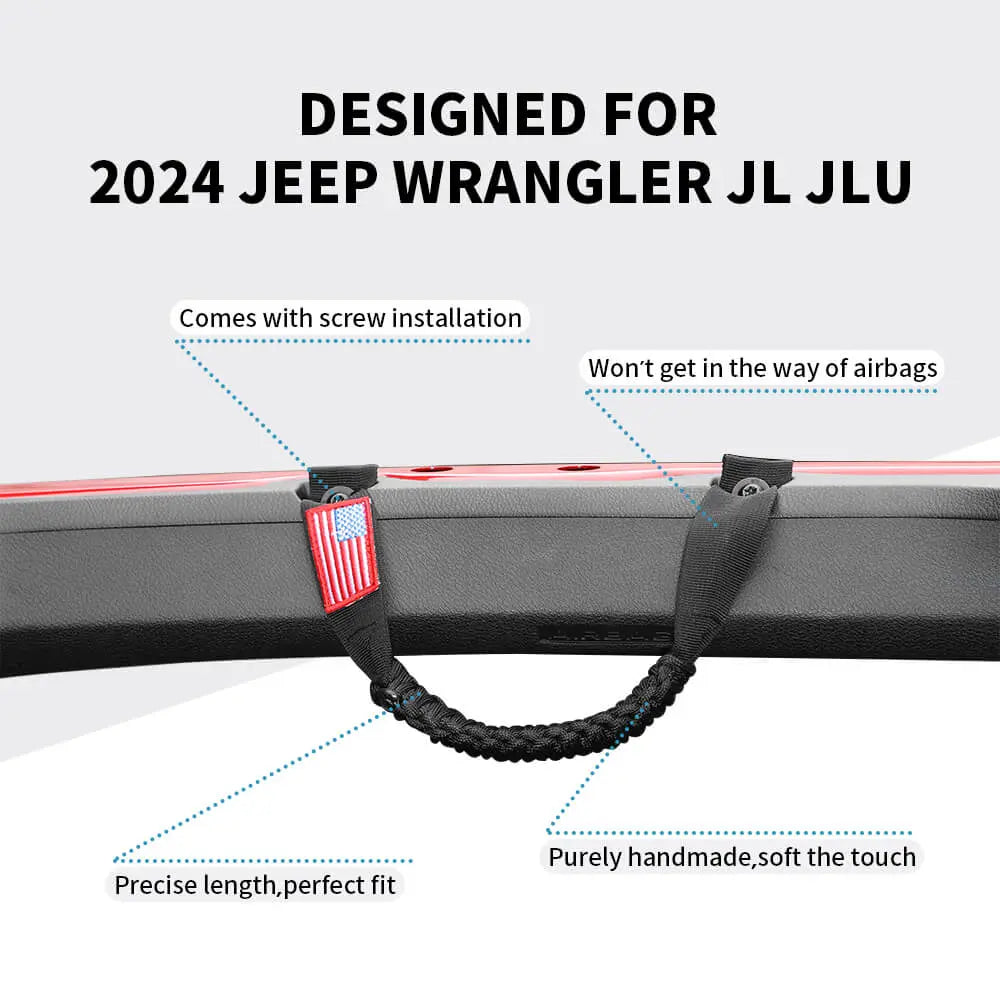 For 2024+ Jeep Wrangler JL/Gladiator JT 2 x Roll Bar Roof Top Paracord Grab Handles Grip US Flag