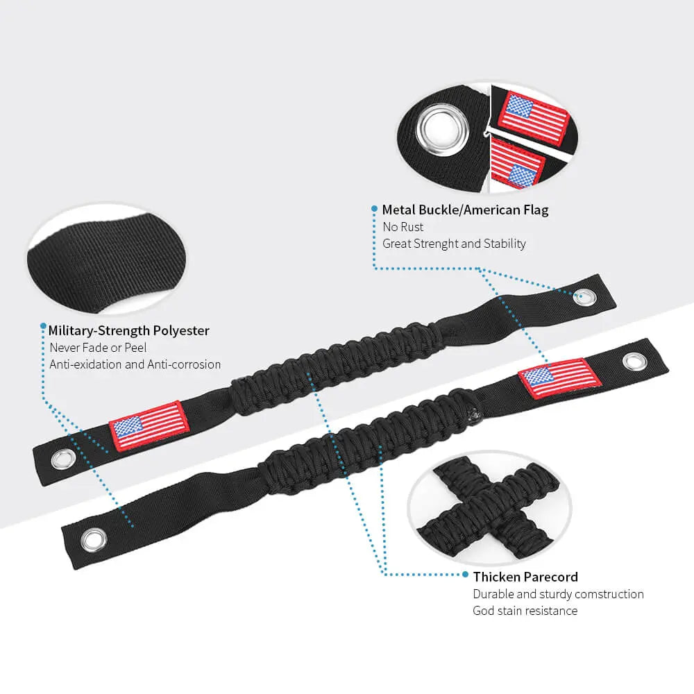 For 2024+ Jeep Wrangler JL/Gladiator JT 2 x Roll Bar Roof Top Paracord Grab Handles Grip US Flag