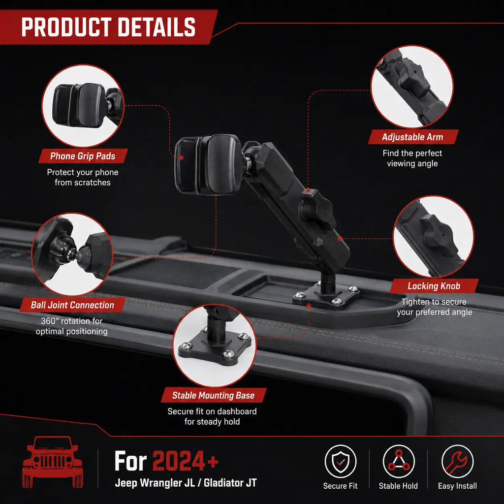 For 2024+ Jeep Wrangler JL/Gladiator JT Car Mobile Phone Mount Stand Holder