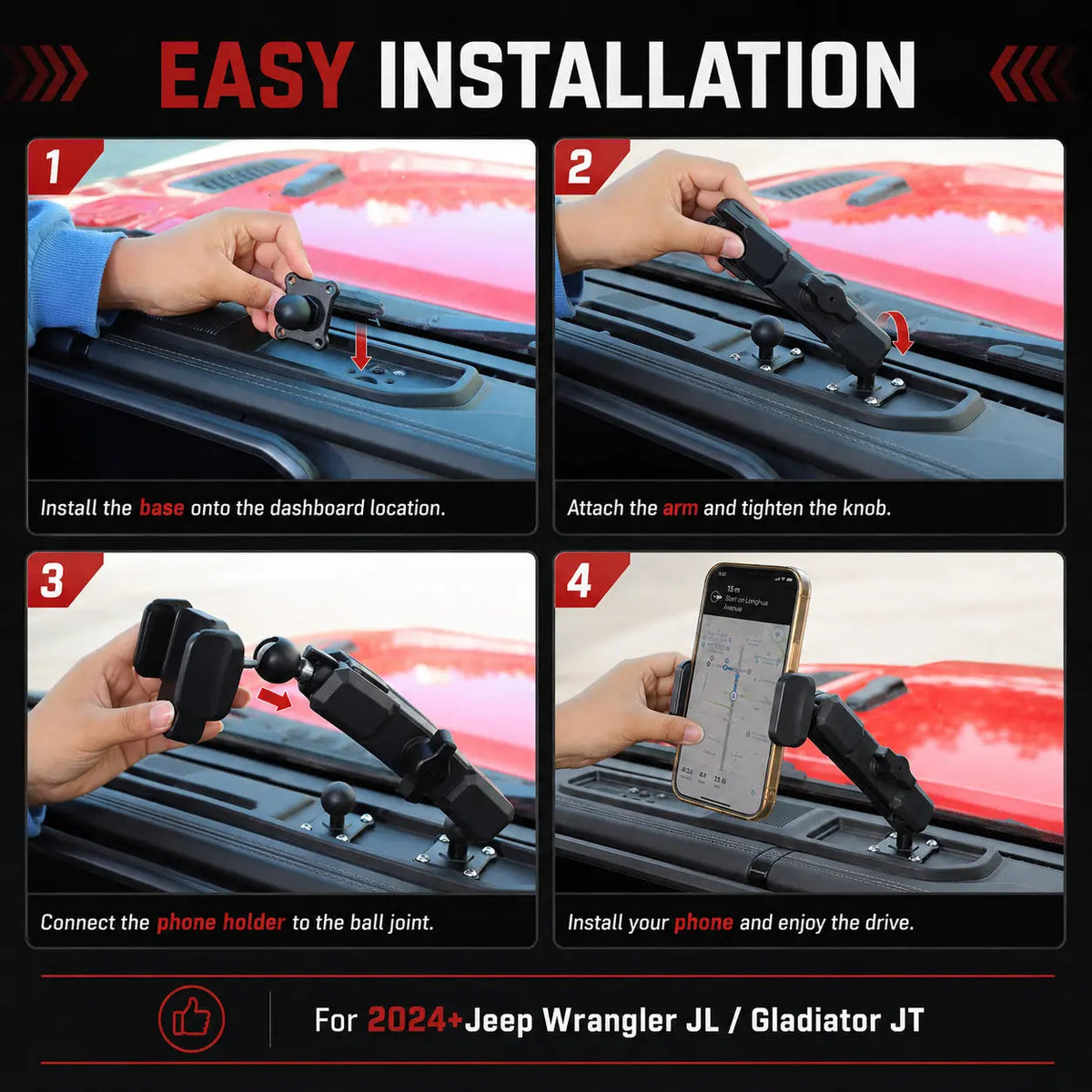 For 2024+ Jeep Wrangler JL/Gladiator JT Car Mobile Phone Mount Stand Holder